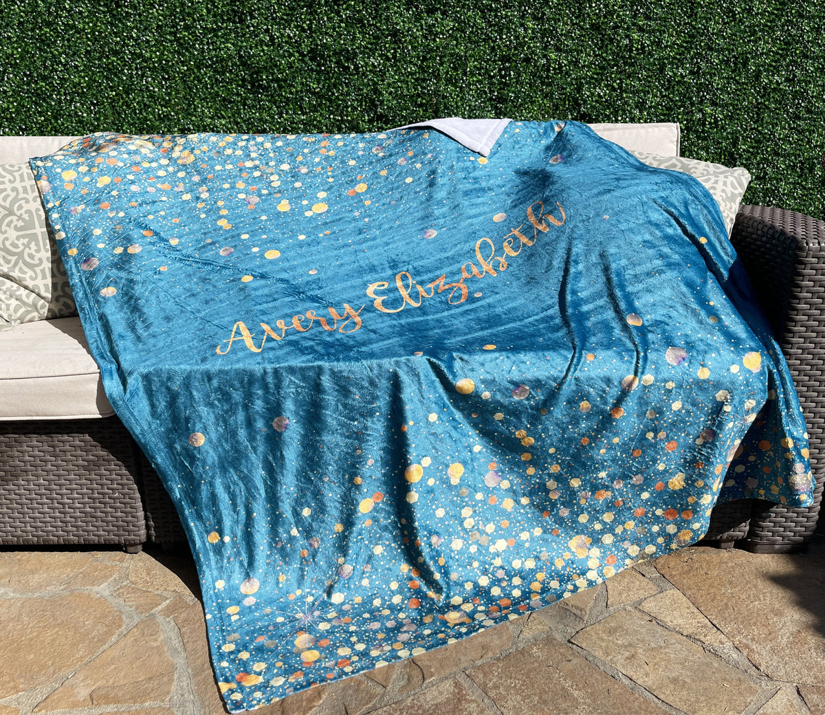 Personalized Gold Glitter Style Blanket, Custom Minky Fleece Blanket