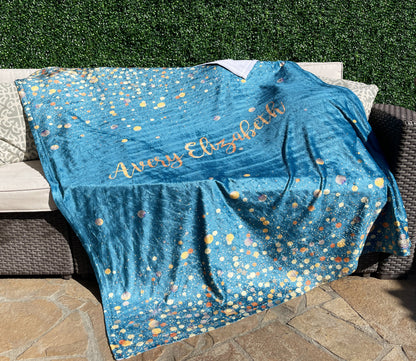 Personalized Gold Glitter Style Blanket, Custom Minky Fleece Blanket