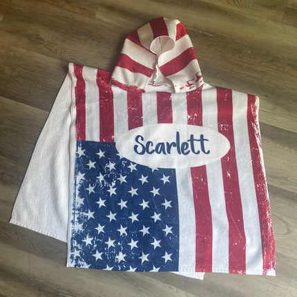 US Flag Kid’s Hooded Beach Poncho