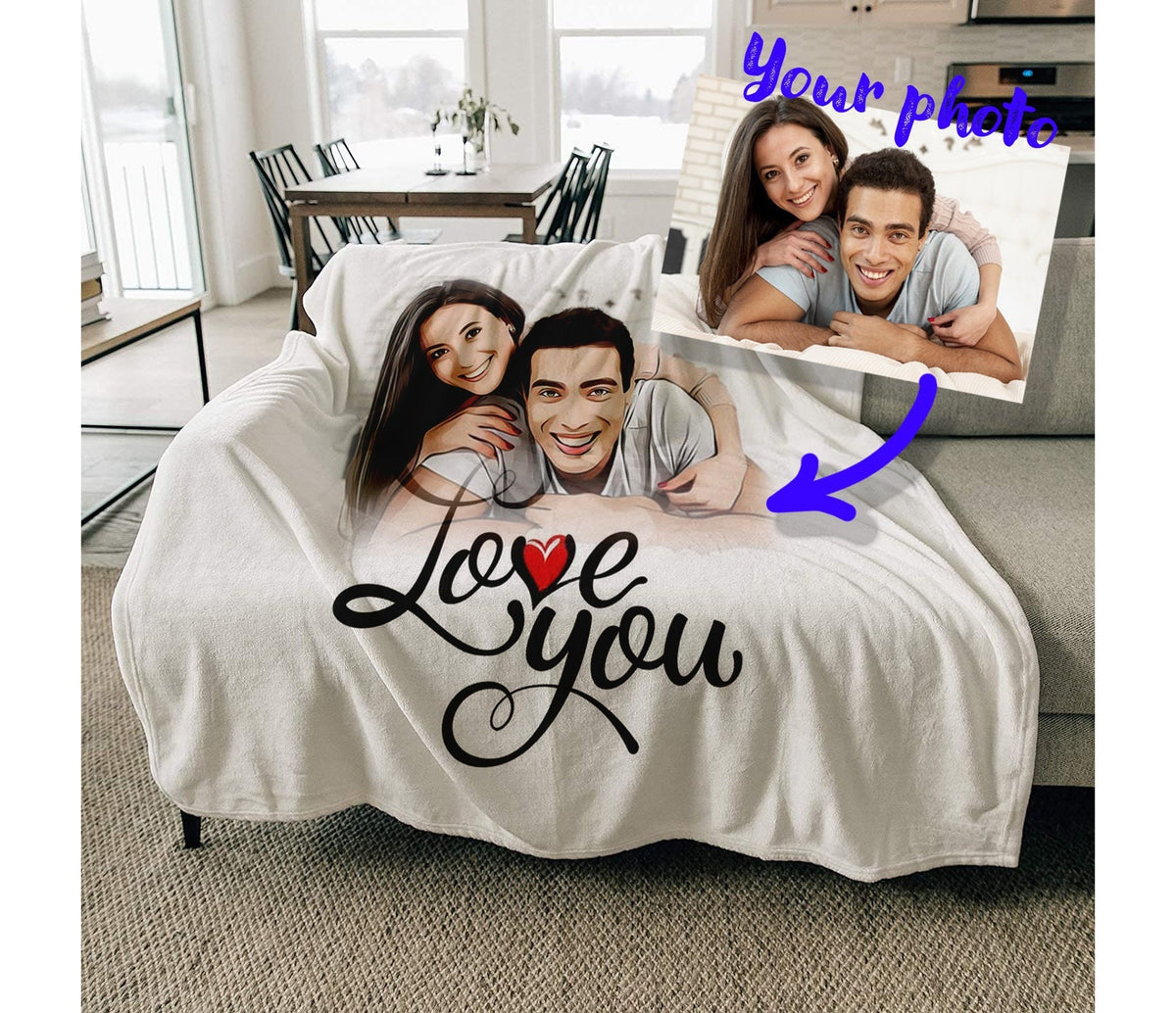 Custom Couple Photo Blanket, Personalized Fleece Blanket Gift