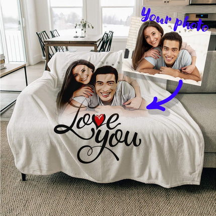Custom Couple Photo Blanket, Personalized Fleece Blanket Gift