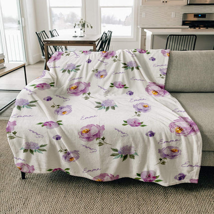 Watercolor Floral Personalized Blanket: Custom Name Fleece Blanket
