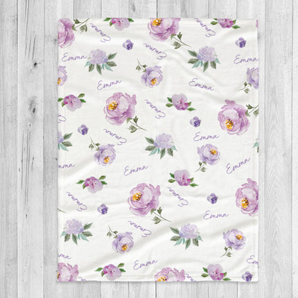 Watercolor Floral Personalized Blanket: Custom Name Fleece Blanket
