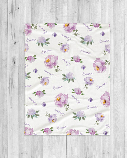 Watercolor Floral Personalized Blanket: Custom Name Fleece Blanket