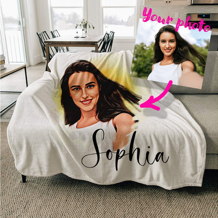 Personalized Portrait Photo Blanket: Custom Minky or Sherpa Fleece Gift