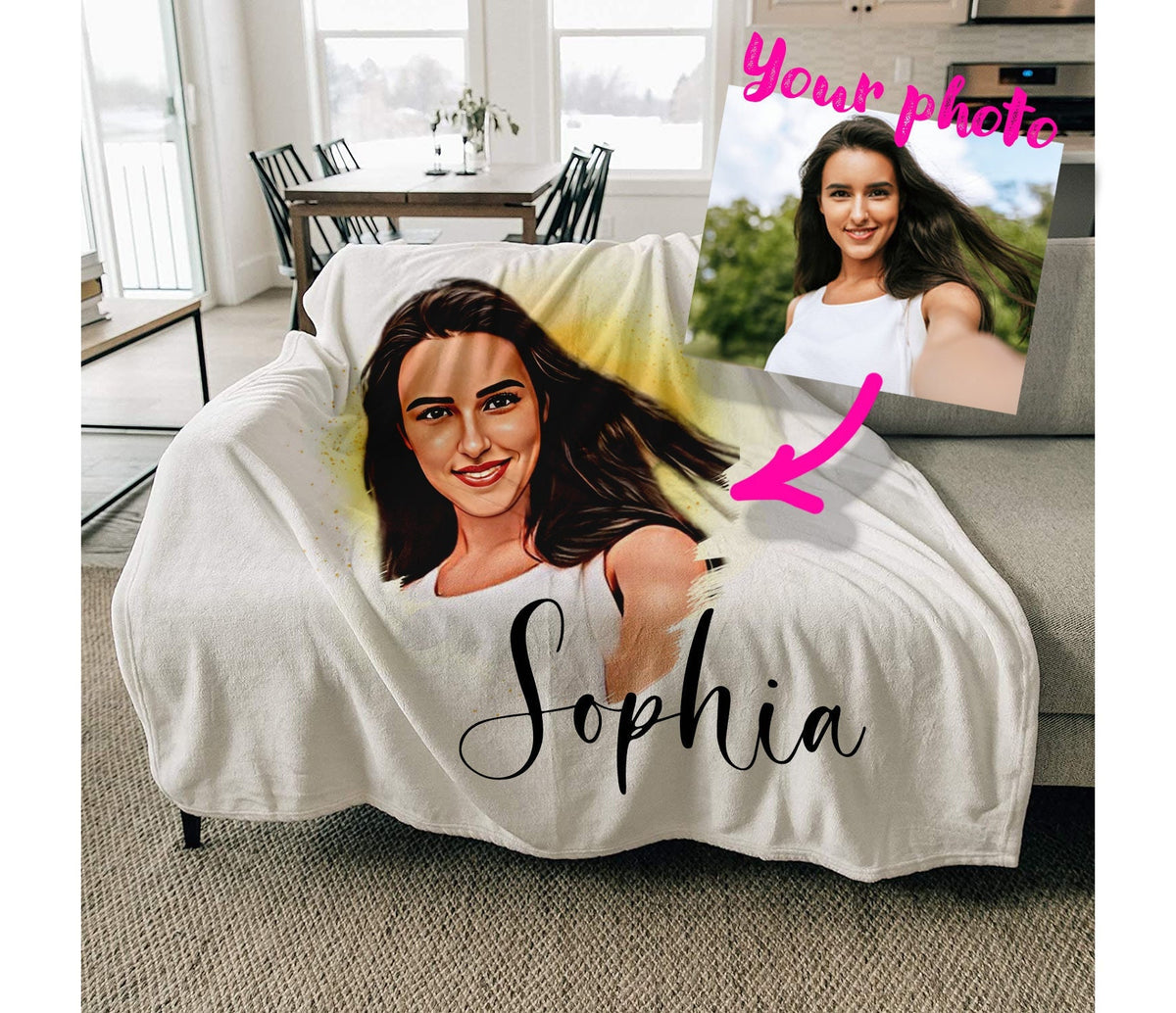 Personalized Portrait Photo Blanket: Custom Minky or Sherpa Fleece Gift