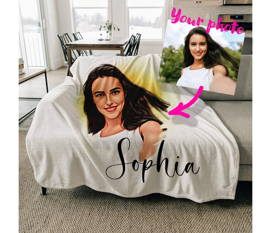 Personalized Portrait Photo Blanket: Custom Minky or Sherpa Fleece Gift