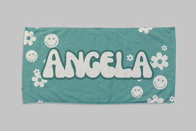 NEW Groovy Happy Flower Designs Personalized Beach Towel Personalized Name Bath Towel Custom Pool Towel Beach Towel