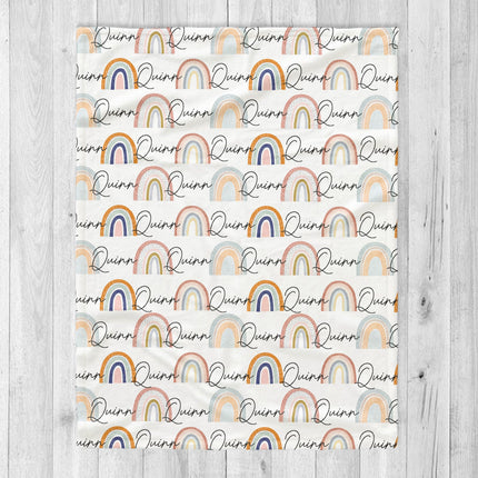 Retro Rainbow Personalized Minky Blanket: Custom Name Baby Blanket