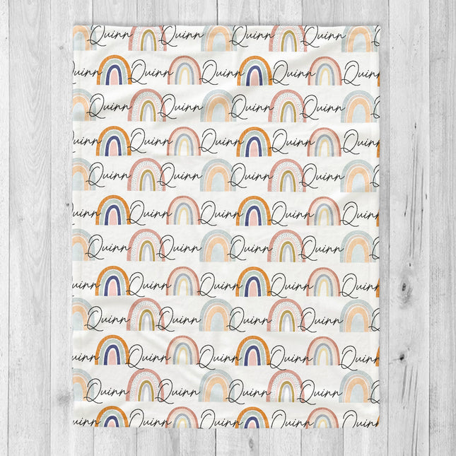 Retro Rainbow Personalized Minky Blanket: Custom Name Baby Blanket