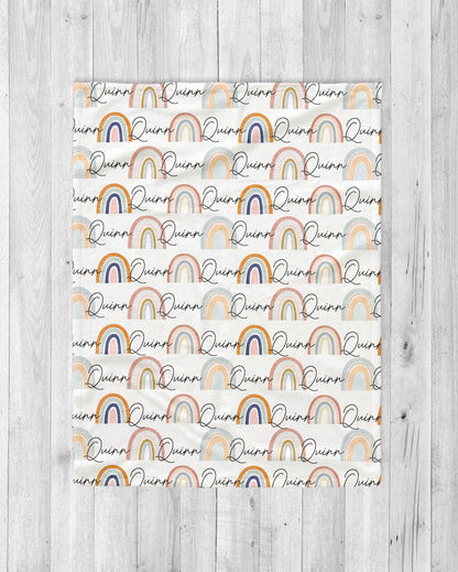 Retro Rainbow pattern personalize name blanket, Minky or Sherpa custom blanket, Baby blanket, birthday gift idea