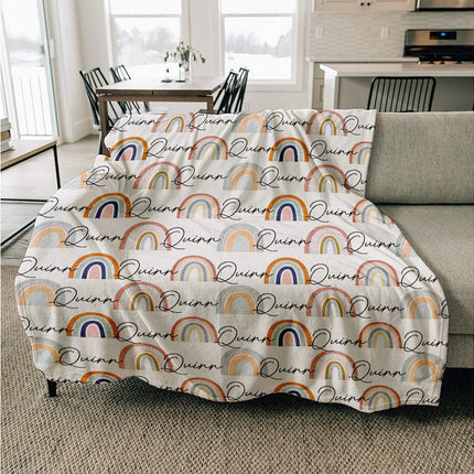 Retro Rainbow Personalized Minky Blanket: Custom Name Baby Blanket