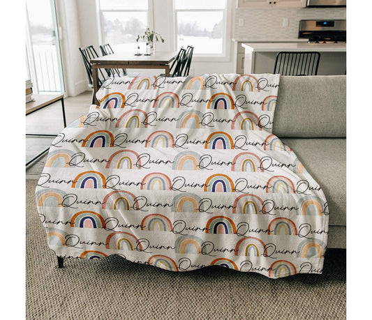Retro Rainbow Personalized Minky Blanket: Custom Name Baby Blanket