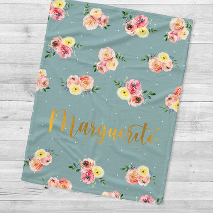 Floral Personalized Blanket: Plush Minky or Sherpa, Custom Name Gift