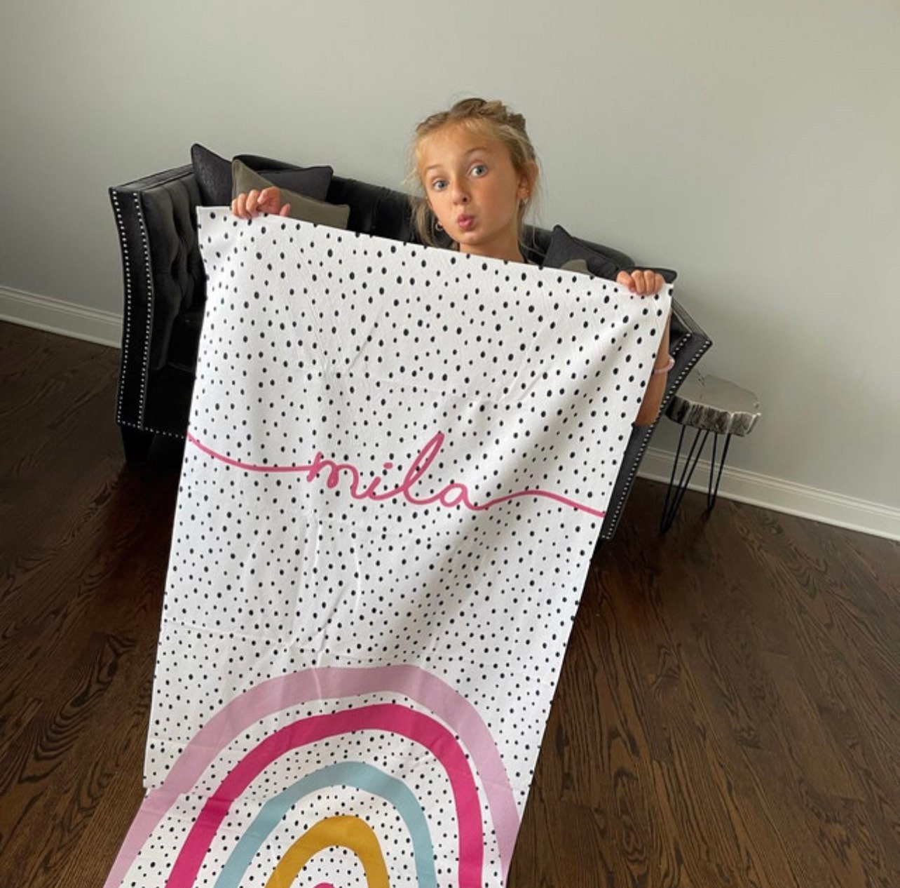 Personalized Round Rainbow Round Beach Towel, Personalized Beach Towel Personalized Name Bath Towel Custom Pool Towel Birthday Vacation Gift