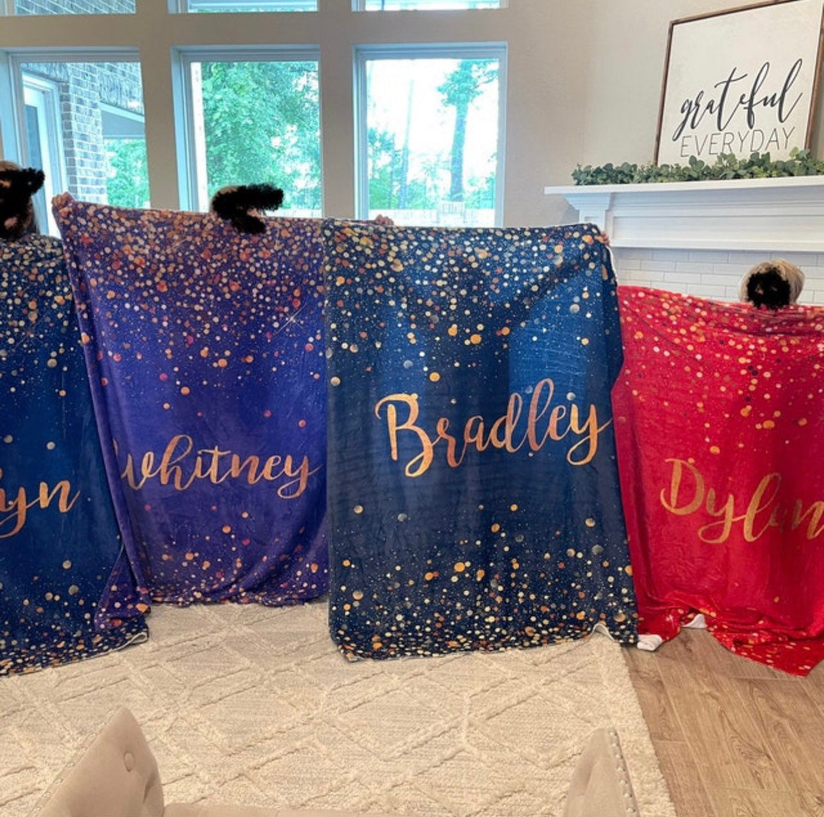 Personalized Gold Glitter Style Blanket, Custom Minky Fleece Blanket