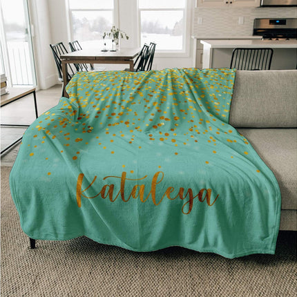 Gold Glitter Personalized Minky Blanket: Plush Fleece Name Blanket