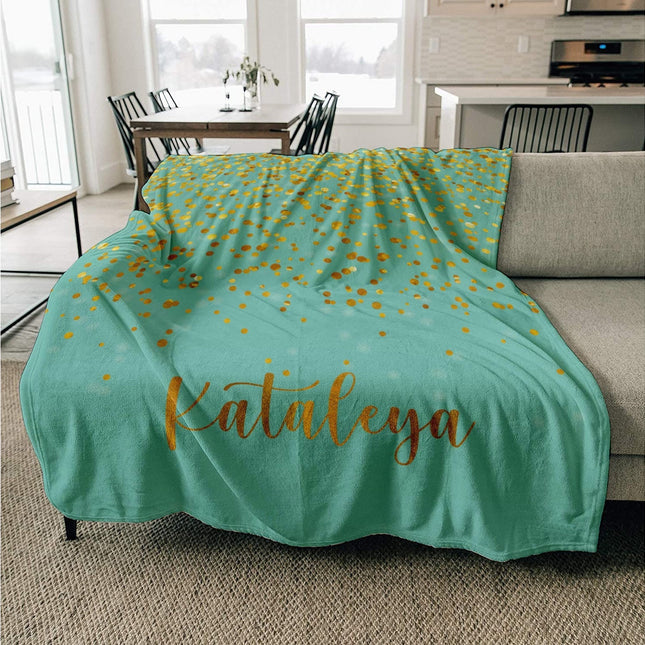 Gold Glitter Personalized Minky Blanket: Plush Fleece Name Blanket