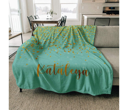Gold Glitter Personalized Minky Blanket: Plush Fleece Name Blanket