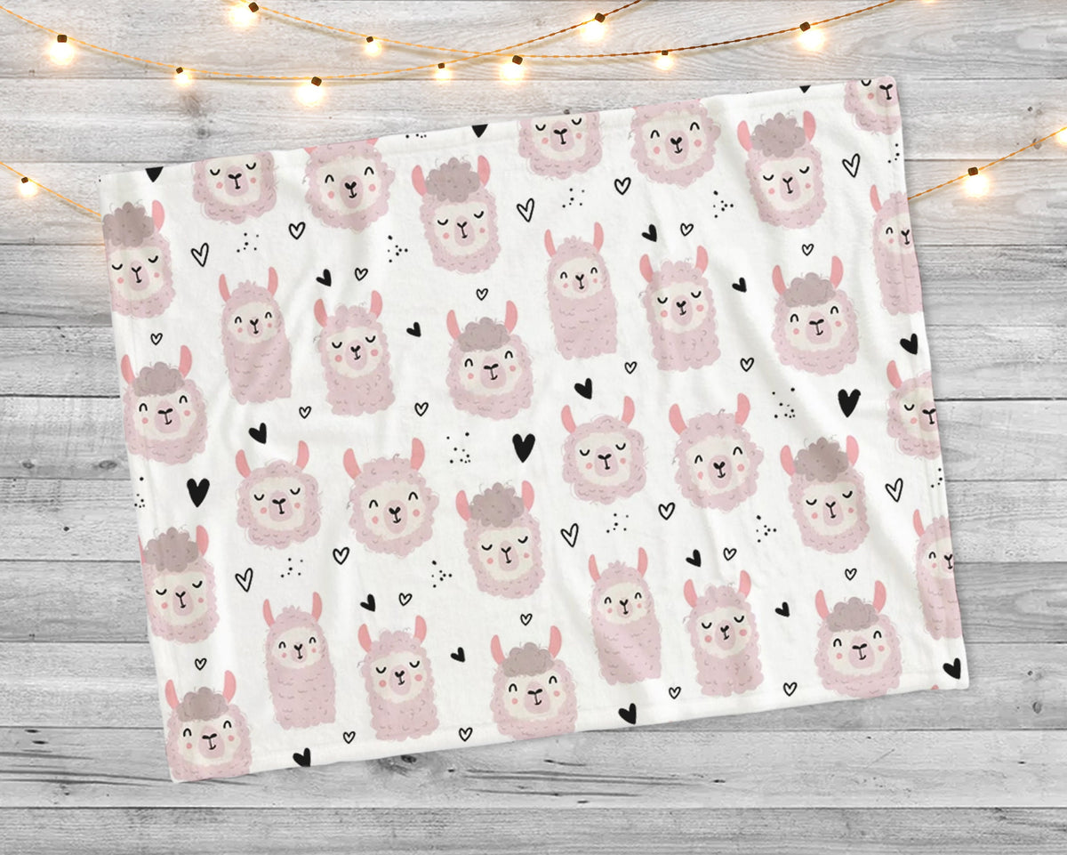 Personalized Llama Blanket, Hand-Drawn Design, Baby Shower Gift