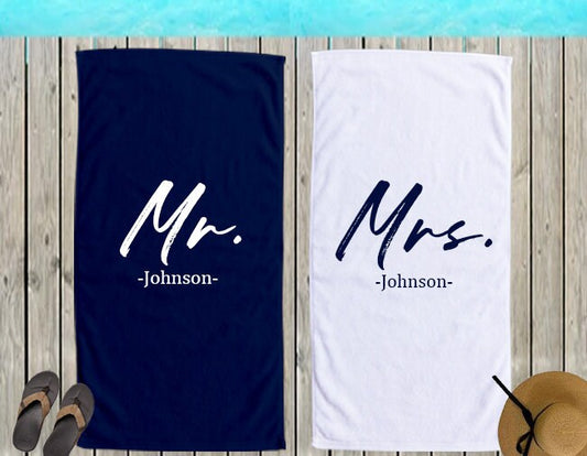 1pcs New Design - Mr or Mrs Beach Personalized Beach Towels, Honeymoon Gift, His and Hers Newlywed Gift, Personalized Wedding Gift