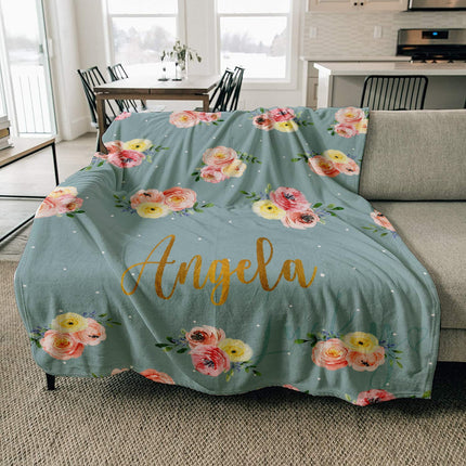 Floral Personalized Blanket: Plush Minky or Sherpa, Custom Name Gift