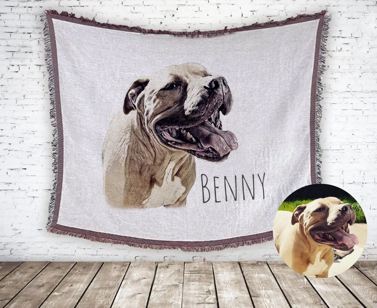 Custom Pet Tapestry wall art Woven Cotton Throw Blanket Using Pet Photo + Name Custom Dog Blanket Personalized
