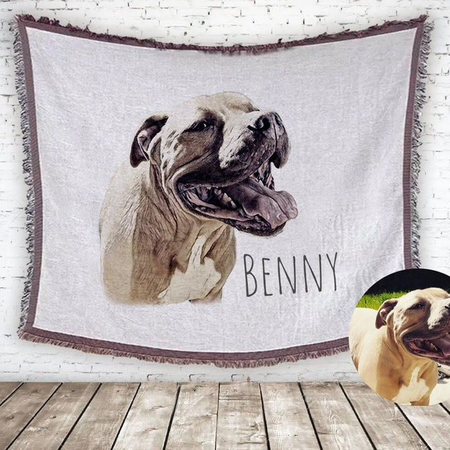 Custom Pet Photo Tapestry Blanket: Woven Cotton Throw, Personalized Dog Gift