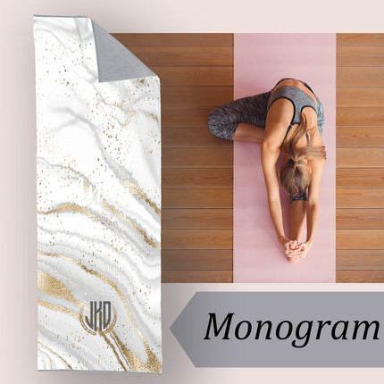 Personalized Marble Yoga Mat Towel: Large Cotton Blend, Custom Name