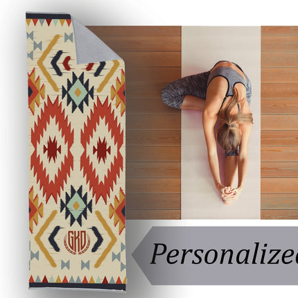Personalized Aztec Yoga Mat Towel: Geometric Pattern Gift