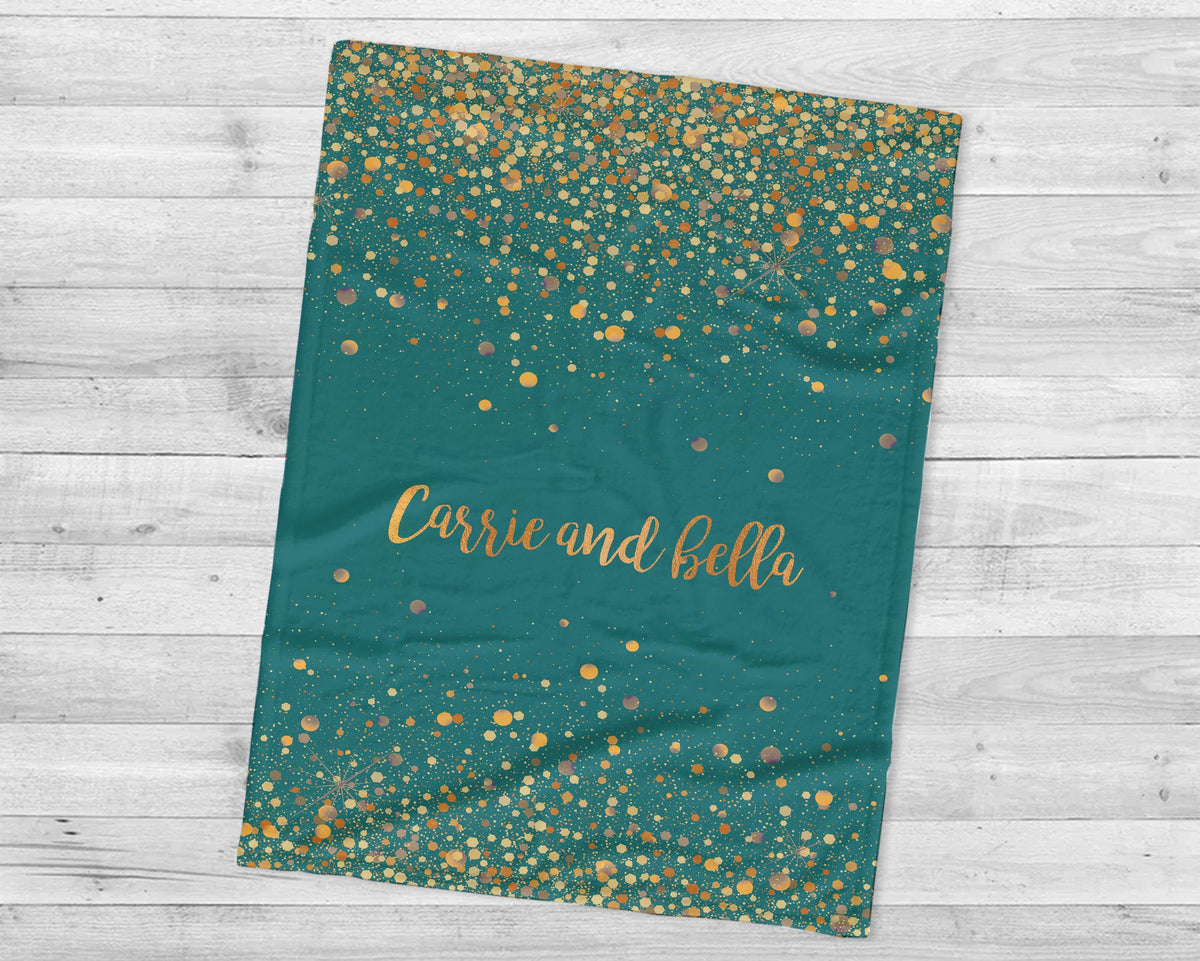 Personalized Gold Glitter Style Blanket, Custom Minky Fleece Blanket