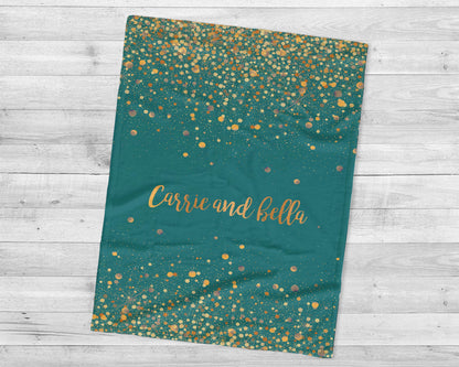 Personalized Gold Glitter Style Blanket, Custom Minky Fleece Blanket