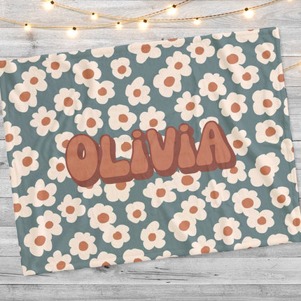 Personalized Retro Flower Blanket: Minky or Sherpa Fleece Baby Blanket