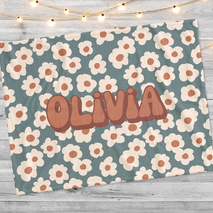 Retro Flower Personalized Blanket: Minky or Sherpa Fleece