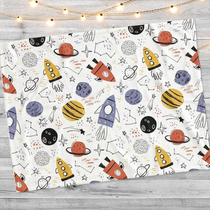 Hand-Drawn childish space ship and universe design blanket