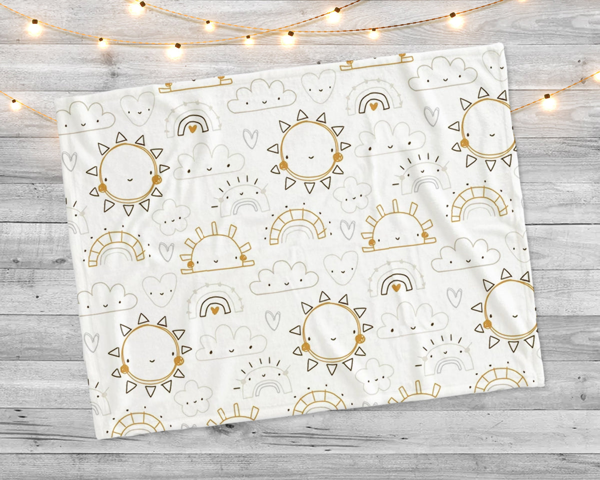 New hand-drawn childish Sun and Cloud pattern design blanket