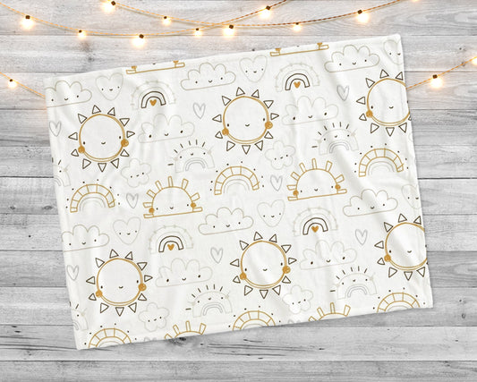 New hand-drawn childish Sun and Cloud pattern design blanket