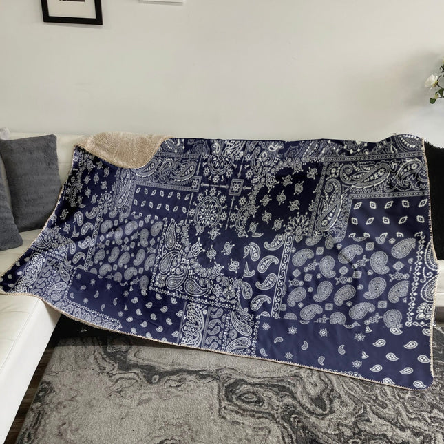 Bandana style Script Style pattern Sherpa blanket