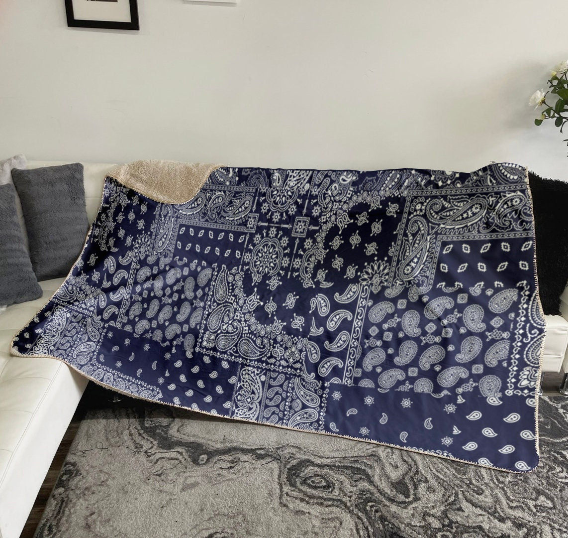 Bandana style Script Style pattern Sherpa blanket