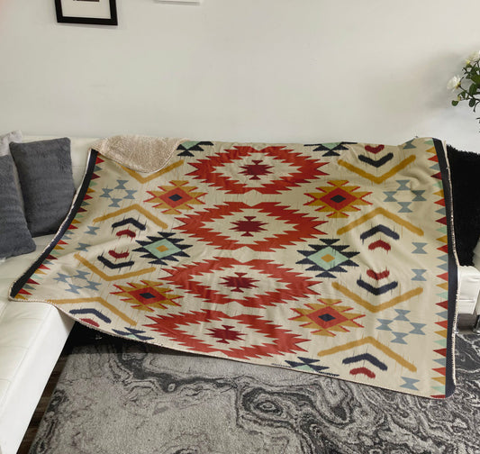 Aztec Blanket: Geometric Ethnic Design, Soft Fleece or Sherpa