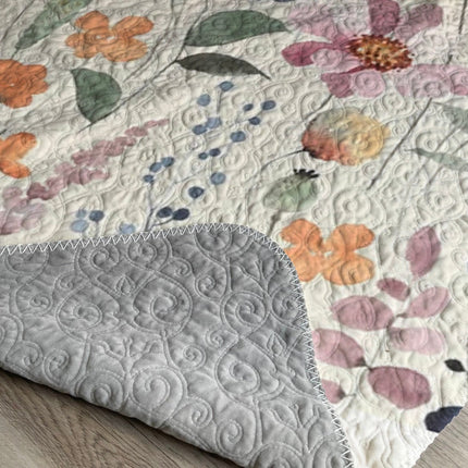 Monogram Quilted Blanket: Watercolor Floral, Vintage Rustic Style (60" x 80")