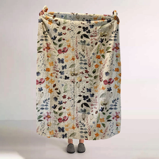 Monogram Quilted Blanket: Watercolor Floral Vintage Style (60” x 80”)