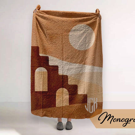Monogram Quilted Blanket Full Size 60” x 80” pattern in vintage rustic style