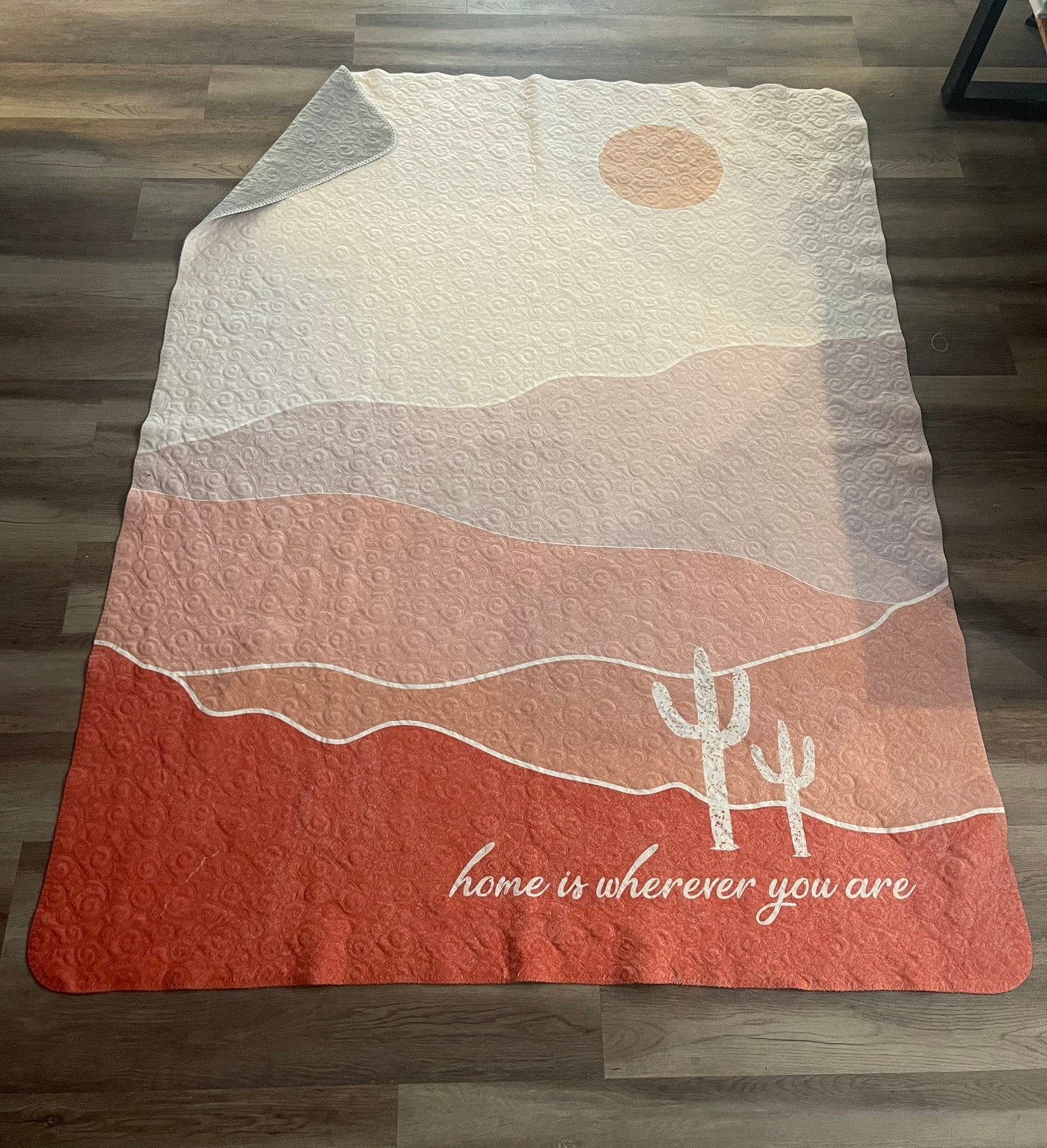 Rustic Personalized Quilted Blanket Cactus Landscape Art , Boho Scenery Wall Art - CustomCooper