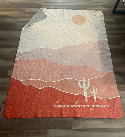 Rustic Personalized Quilted Blanket Cactus Landscape Art , Boho Scenery Wall Art - CustomCooper