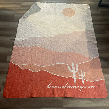 Personalized Quilted Blanket: Cactus Landscape Boho Art