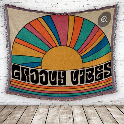 Personalized Photo Tapestry Throw: Groovy Retro Woven Cotton Blanket (60"x54")