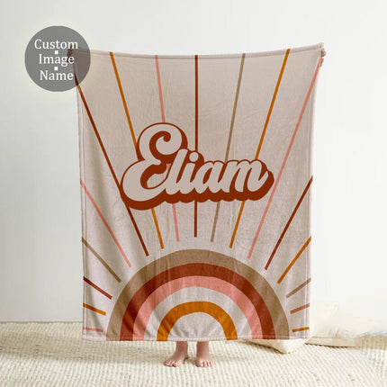Retro Rainbow Personalized Blanket: Minky or Sherpa Custom Name Blanket