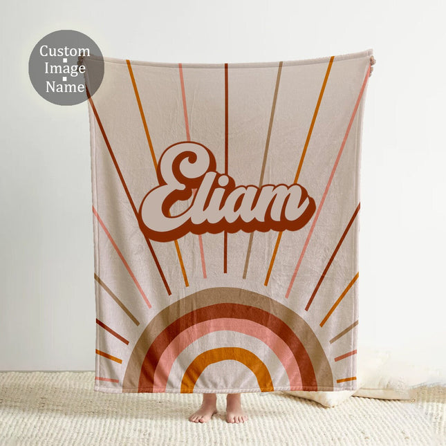 Retro Rainbow Personalized Blanket: Minky or Sherpa Custom Name Blanket
