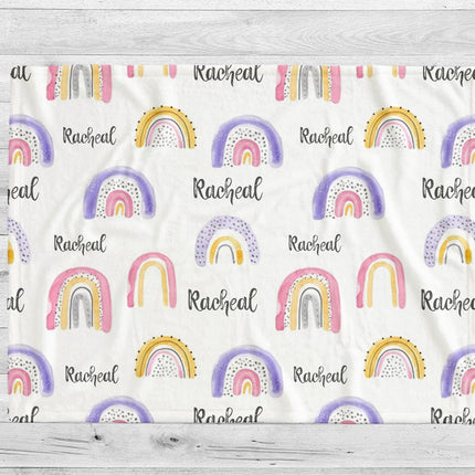 Personalized Rainbow Blanket: Watercolor Minky or Sherpa Blanket